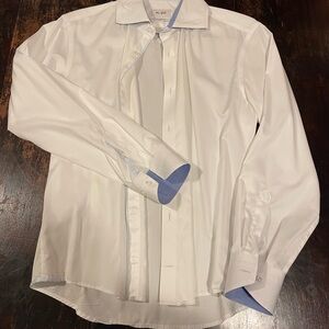 Van Gils Men's Tailored Fit Dress Shirt - White with Blue Accents